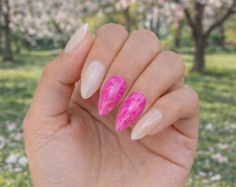 Short Stiletto, Pink Marble Press-On Nails, For Busy Moms