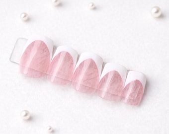 Short Square French Tip Press On Nails, Reusable Classy Everyday Manicure, For Busy Moms