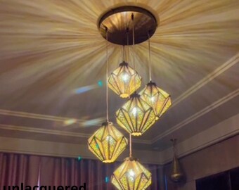Amazing Moroccan Brass Pendant Light,Moroccan Hanging Lamp,Ceiling Light,Modern Lotus Pendant Light–Gold Leaf Hammered Brass Ceiling Fixture