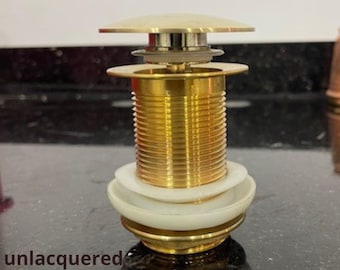 Unlacquered Solid Brass Push-up Drain Button Durable Bathroom Sink Drain Stopper High Quality Brass Drain for Sink, Bathtub and Shower.