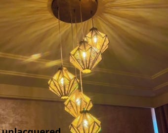 Amazing Moroccan Brass Pendant Light,Moroccan Hanging Lamp,Ceiling Light,Modern Lotus Pendant Light–Gold Leaf Hammered Brass Ceiling Fixture