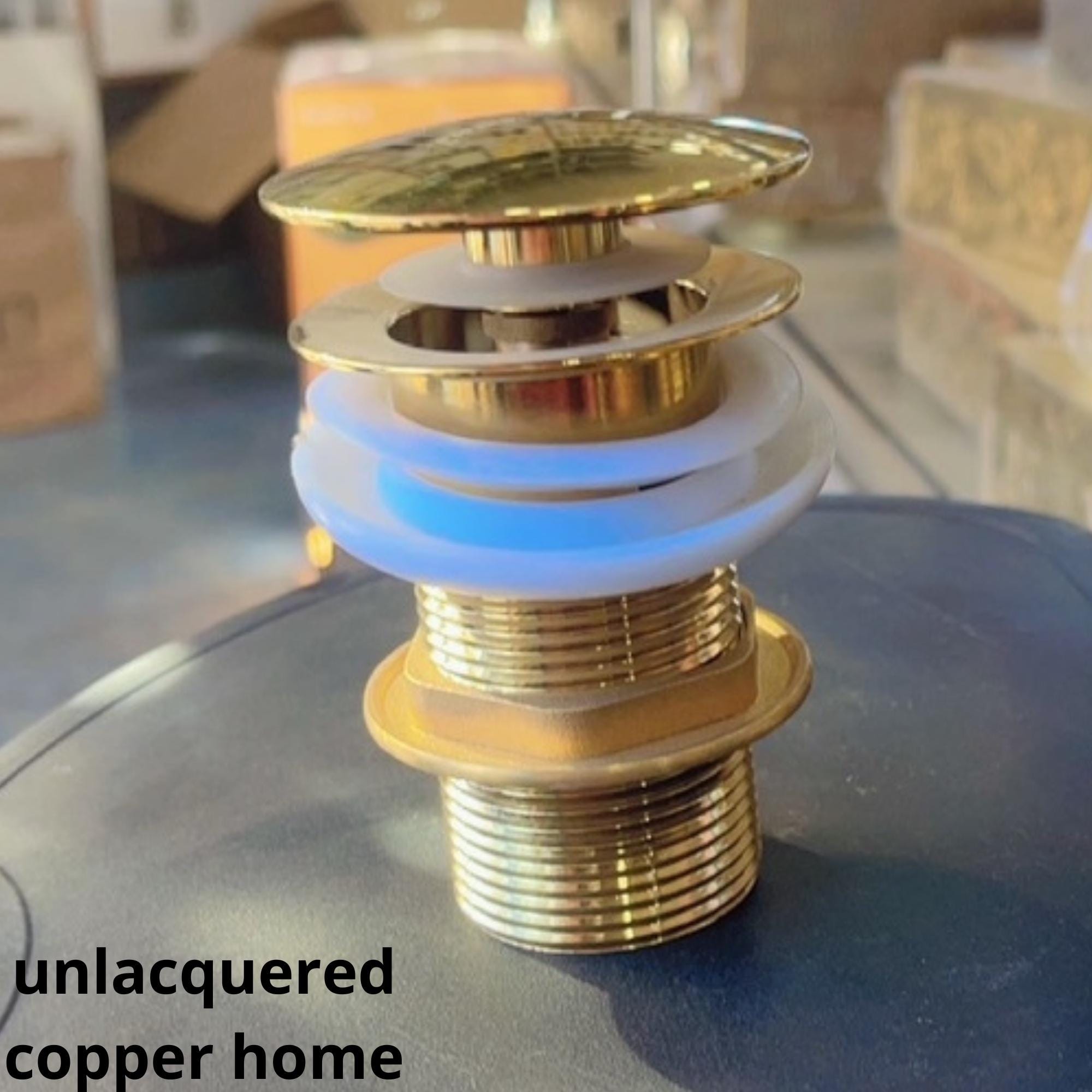 Unlacquered solid brass sink drain - Solid brass drain - Pop-up drain - Push button, Sink Drain with Overflow, Sink Stopper, Pop-up Drain