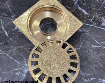 Antique Brass Floor Drain Square Bathroom Wet room Shower Drain-Etched -Hammered -Solid Brass.