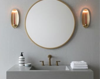 Moroccan brass candlestick, gold leaf wall sconce, modern design, Minimalist Candle Holder, Oval Wall Decor, Handmade Metal Lighting