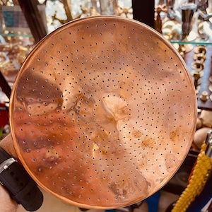 Unlacquered Solid Copper Rain Shower Head, Large Round Handcrafted Design, Perfect for Outdoor Showers, Luxurious Solid Copper Finish.
