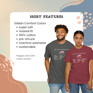 Pode incluir: Duas camisetas nas cores pimenta e chili com o texto 250 Years of Oppression 1776-2026, uma bandeira dos EUA e uma lista de eventos. As caracter&iacute;sticas incluem 100% algod&atilde;o, ajuste relaxado, pr&eacute;-encolhido, lav&aacute;vel &agrave; m&aacute;quina e sustent&aacute;vel.