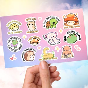 Cute Animals Anti Capitalist Sticker Sheet, Stick on a Water Bottle, Notebook, Laptop, Gift for a Leftist, Democrat, Progressive, Socialist