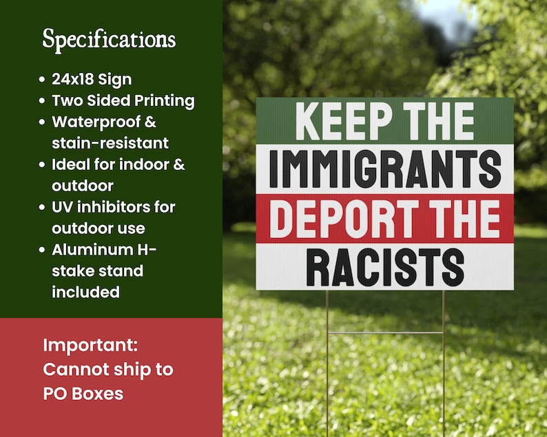 Keep the Immigrants Deport the Racists Yard Sign, Human Rights, Anti Fascist, Anti Trump, Leftist Lawn Sign, Gift for a Democrat, Socialist image 2