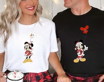 Camiseta con luces navideñas de parejas de Disney, regalo de camiseta navideña a juego de Mickey y Minnie Mouse, sudadera con fiesta navideña muy feliz de Mickey y Minnie