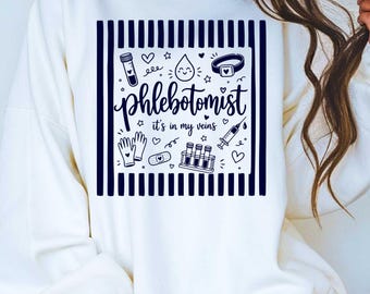 Doodle Phlebotomist Shirt Gift, Phleb Tech Sweatshirt Striped, Phlebotomy gift Tshirt, Certified Phlebotomist Crewneck, PBT Shift Tshirt