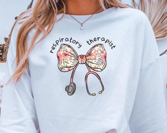 Respiratory Therapy Bow Shirt, Stethoscope RT Sweatshirt Gift, Respiratory Therapist Coquette tshirt, CRT Sweater, Pulmonology tech Crewneck