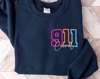 911 Dispatcher Custom Name Sweatshirt, Emergency Dispatcher Gift, 911 Operator Personalized, Thin Gold Line Shirt, 911 EMS Appreciation