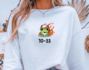 10-33 Emergency Frog Sweatshirt, Dispatcher Week Gift, 911 Operator T-shirt, Thin Gold Line Shirt, 911 Comm Appreciation, EMS operator tee