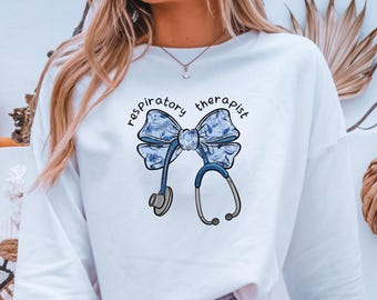 Respiratory Therapy Bow Shirt, Stethoscope RT Sweatshirt Gift, Respiratory Therapist Coquette tshirt, CRT Sweater, Pulmonology tech Crewneck