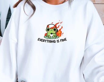 Everything is Fine Funny Frog Sweatshirt, Dispatcher Week Gift, 911 Operator T-shirt, Thin Gold Line Shirt, 911 Comm Appreciation