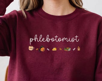 Phlebotomist Fall Shirt , Phleb Tech Autumn Sweatshirt, Phlebotomy gift Tshirt, Lab Technician Hematology Crewneck, Halloween Sweater