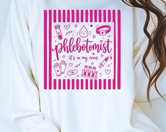 Doodle Phlebotomist Shirt Gift, Phleb Tech Sweatshirt Striped, Phlebotomy gift Tshirt, Certified Phlebotomist Crewneck, PBT Shift Tshirt
