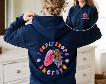 Respiratory Therapy Custom Floral Zip Hoodie, Personalized RT shirt Gift, Respiratory Therapist hoodie, CRT Sweater, Lung Squad Logo shirt