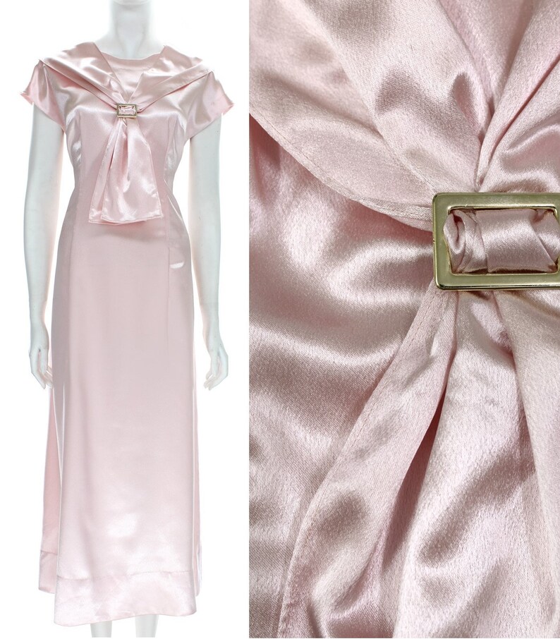 Pale Pink Satin Long Vintage Dress