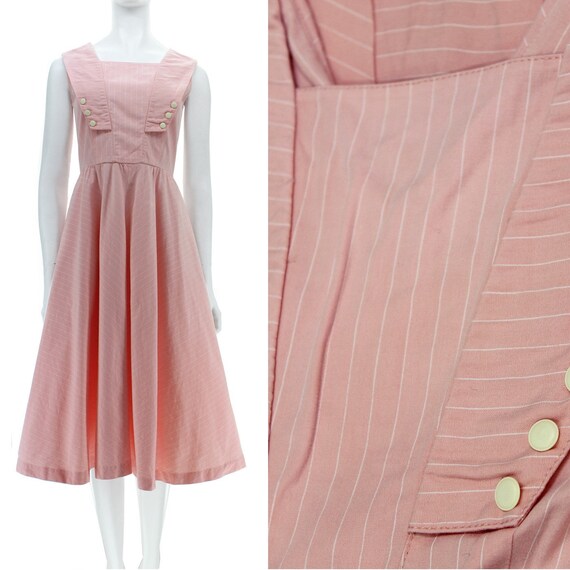 Vintage Dress // Sweet Pink Pinstriped Cotton 50s