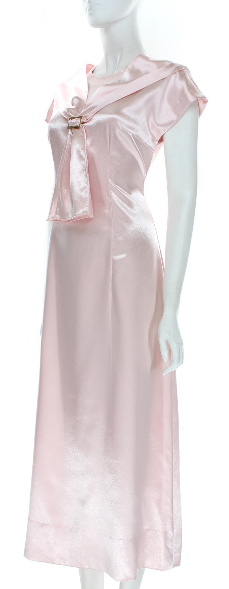 Pale Pink Satin Long Vintage Dress