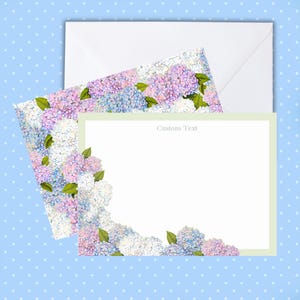 Tarjetas personalizables, tarjetas de hortensias, tarjetas de flores, notas de agradecimiento con flores, papelería floral personalizada, tarjetas planas, regalos para ella
