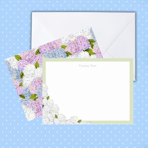 Tarjetas personalizables, tarjetas de hortensias, tarjetas de flores, papelería floral personalizada, tarjetas planas, regalos para ella, papelería de hortensias