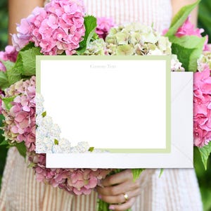 Tarjeta de notas de hortensia blanca personalizable, regalo sencillo para niñas, papelería de flores personalizada, papelería personal con hortensia, regalo para mamá
