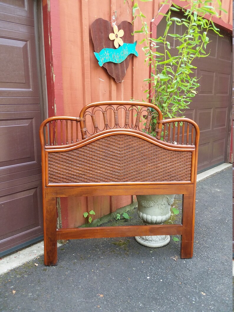 TWIN Headboard Rattan ,Woven Wicker and Solid Wood Chinoiserie Mid Century Modern Chic Bohemian Eclectic Poppy Cottage Vintage Furniture 