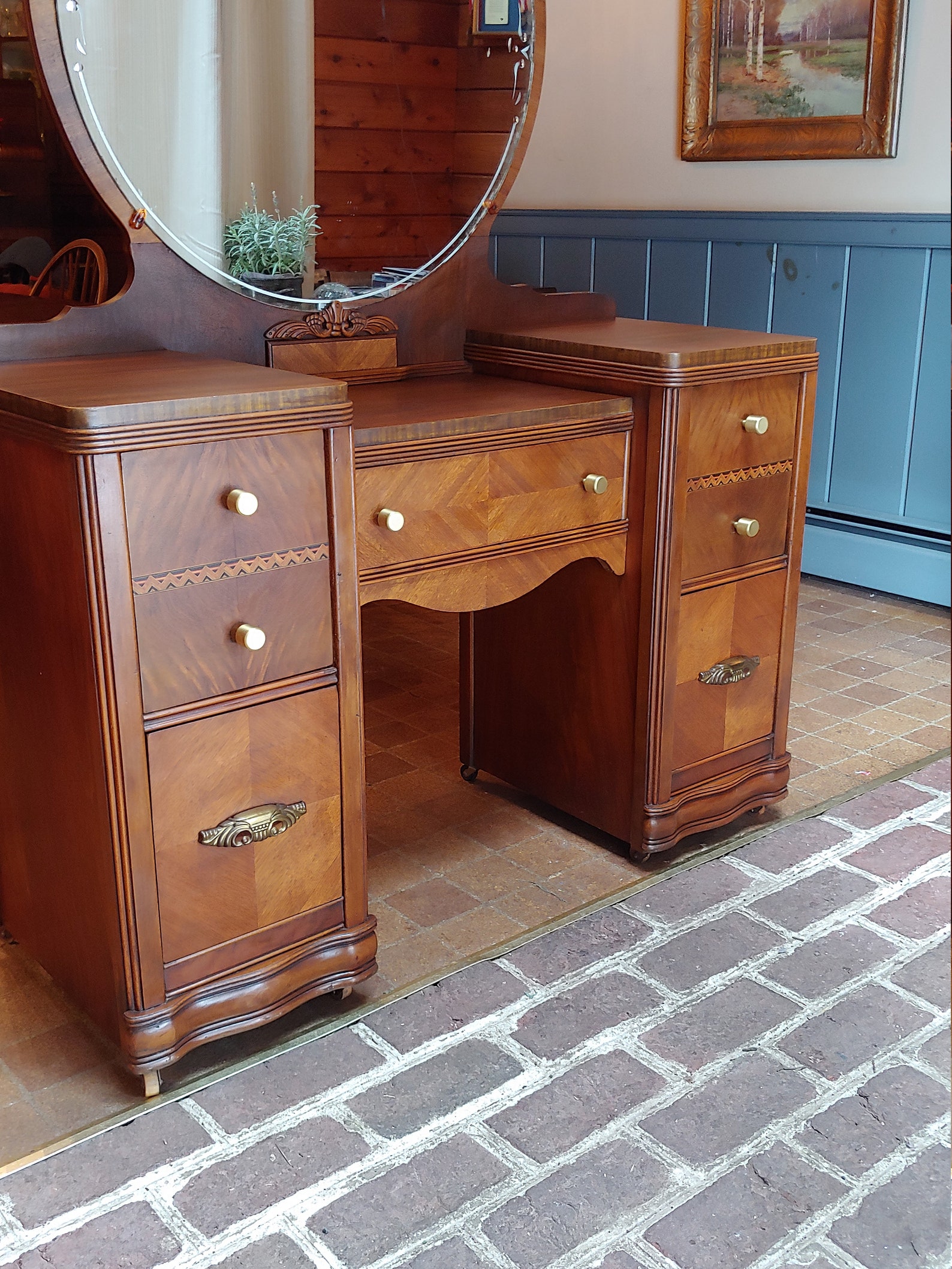 VANITY with Round Etched MIRROR /Vintage Classic Mid Century Etsy