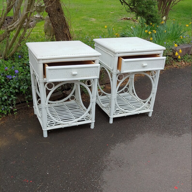 Nightstands Rattan / Palm Beach VINTAGE Bedside Tables/ Etsy