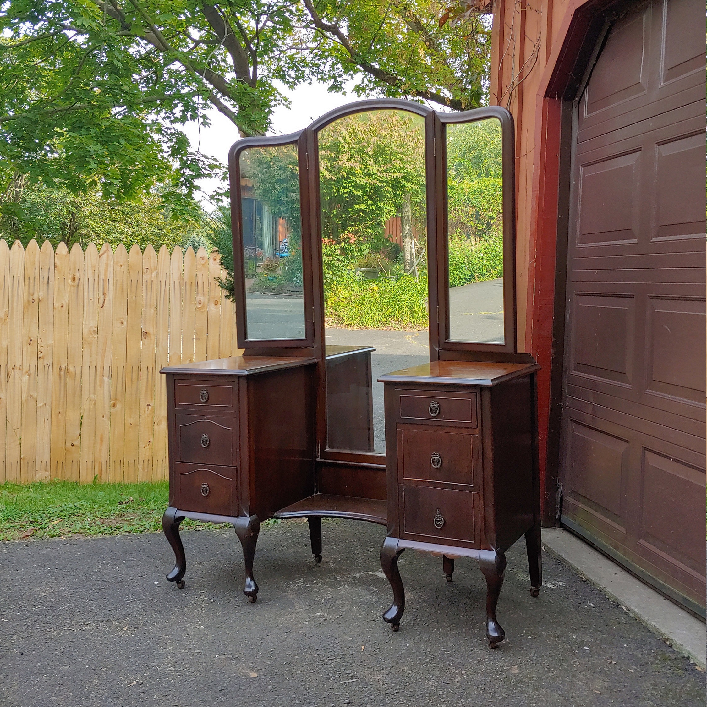 VANITY Vintage Antique Vanity with Full View Trifold Mirror in Etsy