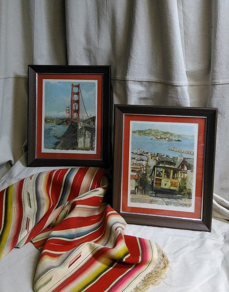 Prints PAIR of San Francisco Framed Watercolor Prints RETRO Etsy