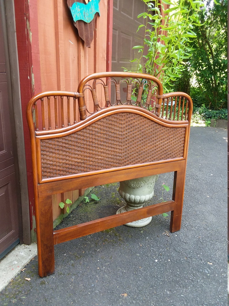 TWIN Headboard Rattan Woven Wicker and Solid Wood ...