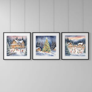 Snowy Christmas Village Printable Wall Art, Digital Christmas Wall Art, Digital, Printable, Downloadable Art, Wall Art, Christmas, Winter