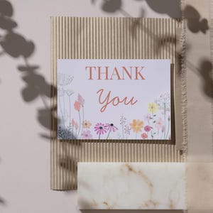 Baby in Bloom Danke Postkarte Vorlage, Babyparty Danke Karte, Dusche Karte, Bearbeitbar, Wildblume Danke, Blumenkarte, Boho