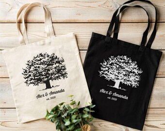 Personalized Tree Tote Bag - Wedding, Anniversary, Valentine's Day Gift - Custom Canvas Tote, Reusable Bag, Eco-Friendly Shopping, Gift for