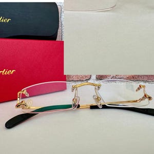 Cartier Rimless C Wire Eyeglasses, Clear Lens Titanium Frame Luxury Eyewear Men/Dams, Prezent dla Mamy, Prezent dla Mężczyzn, Prezent na Dzień Rodziców