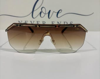 Vintage CAZAL 9089 Sunglasses: Oversized Rimless Black & Gold  Frame Brown Lens  Glasses