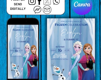 Gefrorene elektronische Einladung Geburtstags-Einladung Digital Kinder Elsa Mobile Einladung Evite Anna Party-Telefon einladen EDITIERBAR Digital