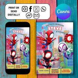Spidey And His Amazing Friends Birthday Evite, Kids Spiderman Party Evite, Spidey Invitation, Spidey Canva Template, Digital Download