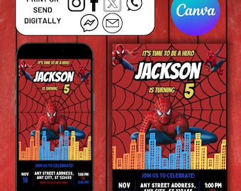 Invitación de cumpleaños de Spiderman, invitación de celebración de cumpleaños de superhéroe de Spidey-Sense, fiesta de cumpleaños de Spiderman, invitación de cumpleaños de Spiderman
