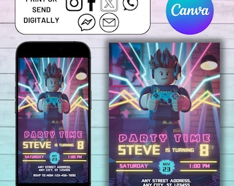 Roblox Invitation, Roblox Invite, Game Birthday, Roblox Boy Birthday, Editable Template Invitation, Kids Invite, Roblox Party, Roblox