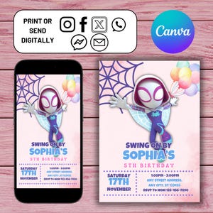 Spidey Birthday Invitation, Spidey Birthday Evite, Boys and Girls Spidey Evite, Kids Spidey Party Evite, Editable Canva Template, Download