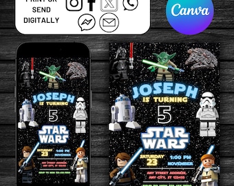 Star Wars-Geburtstagseinladung, bearbeitbare Geburtstagsfeier Evite, digitale Kinder SW einladen, Kinder Starwars-Geburtstagskarte, einfach in Canva zu bearbeiten