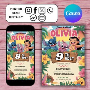 Printable Editable Stitch Invitation, Lilo and Stitch Birthday Invite, Stitch Party Invite template, Girl Birthday, Boy Bday