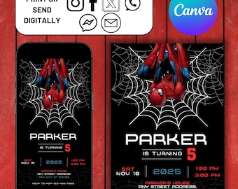 Modèle d'invitation d'anniversaire Spiderman, téléchargement immédiat, invitation imprimable de fête d'anniversaire de Spider-man, carte d'invitation de fête garçon modifiable