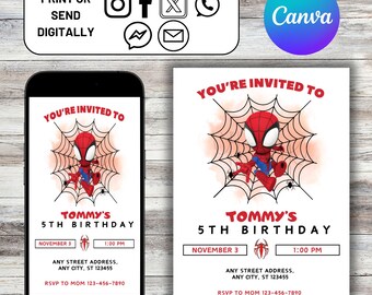 Spidey Birthday Invitation, Spidey and his Amazing Friends Birthday Invitation, Spidey Digital Evite, Birthday Party Invite, Canva Template