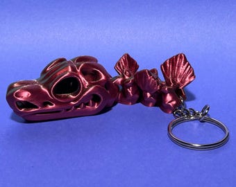 Skeleton Dino Keychain - 3D Printed Stegosaurus Keychain - Dinosaur Skull