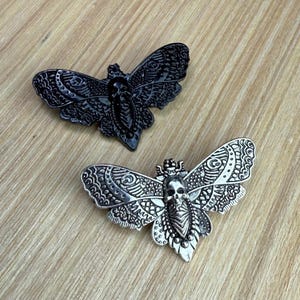 Moth Skull Pin | Silver or Black Metal Brooch | Dark Aesthetic Lapel Accessory | Gothic Pins | Witchy Pins